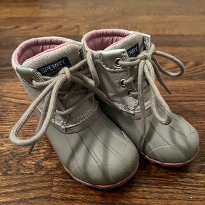 Gray and Pink Sperry duck boots - toddler girl size 6